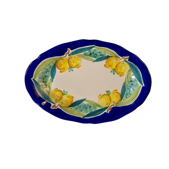 Vietri Solimene Hand Painted Lemon Blue & Yellow Serving Platter Italy 13" - Picture 1 of 5